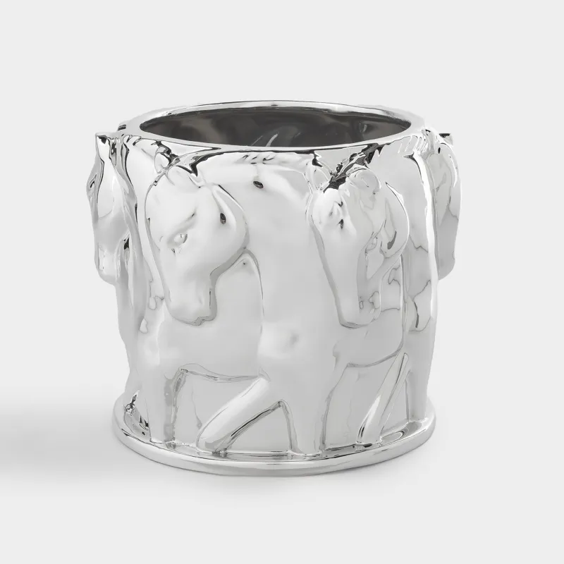 Кашпо, 13х14 см, фарфор P, серебристое, Лошади, Horse silver