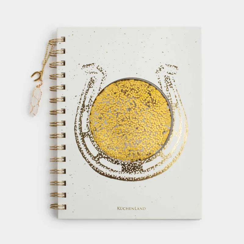 Блокнот для записей, 16х20 см, 70 л, на кольцах, с подвеской, экрю, Подкова, Stationery gold