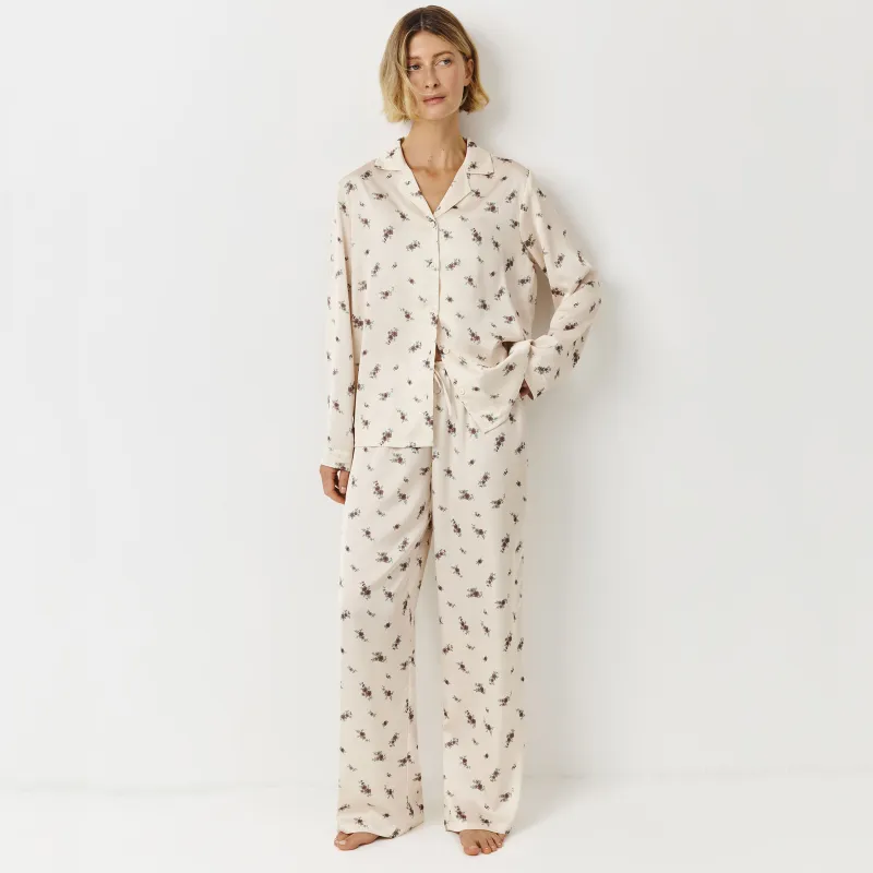 Әйелдер шалбары, үйге арналған, өлшемі L, полиэстер, сүт түстес, Гүлдер, Roktania