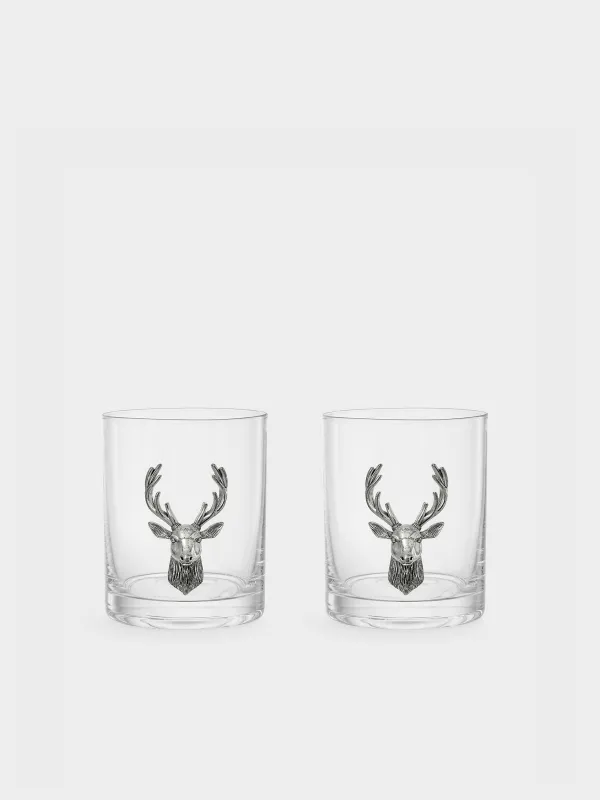 Виски стақаны, 10 см, 340 мл, 2 дана, шыны/металл, Күміс түсті бұғы, Lux elements, image-0