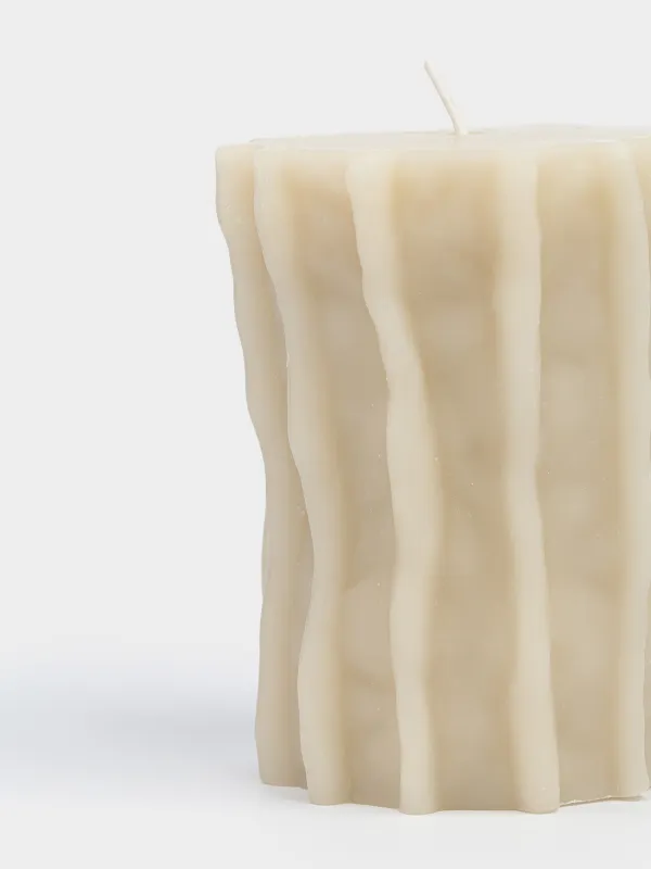 Шам, 8x10 см, цилиндрлік, сүт түстес, Ribbed candle, image-1