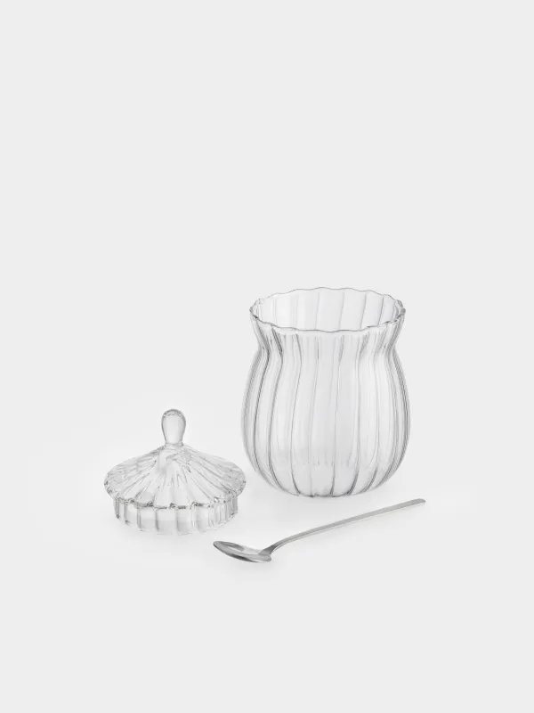 Сахарница, 13 см, 350 мл, с ложкой, стекло Р/сталь, Camellia, image-5