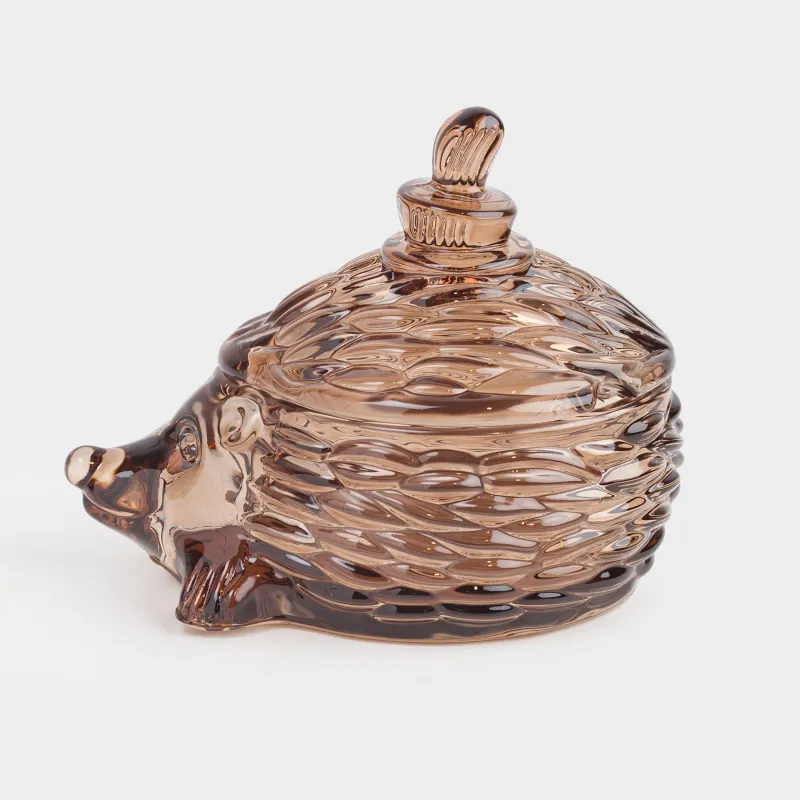 Емкость для хранения, 13x10 см, 130 мл, стекло Р, коричневая, Еж с грибом, Forest fantasy