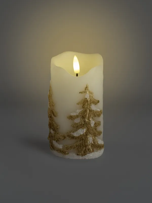 Электрлі Шам, 15 см, парафин/пластик, сүт және алтын түстес, Қар басқан шыршалар, Flameless, image-4