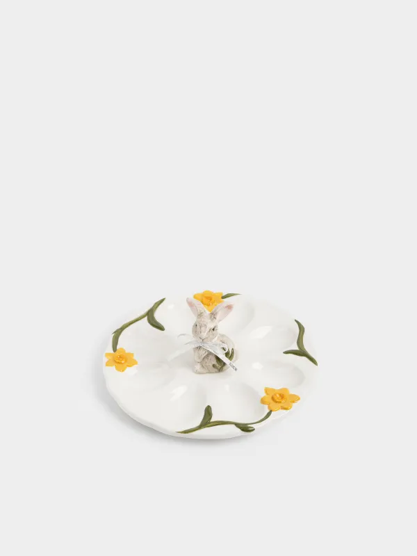 Пасха ыдысы, 20х9 см, 8 бөлім, керамика, сүт түстес, Гүлдері бар қоян, Rabbit in narcis, image-1