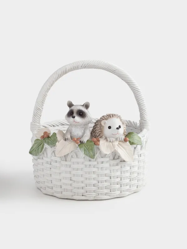 Сәндік ваза, 22х20 см, тұтқасы бар, полирезин, ақ, Себеттегі жанат пен кірпі, Slight frost, image-0