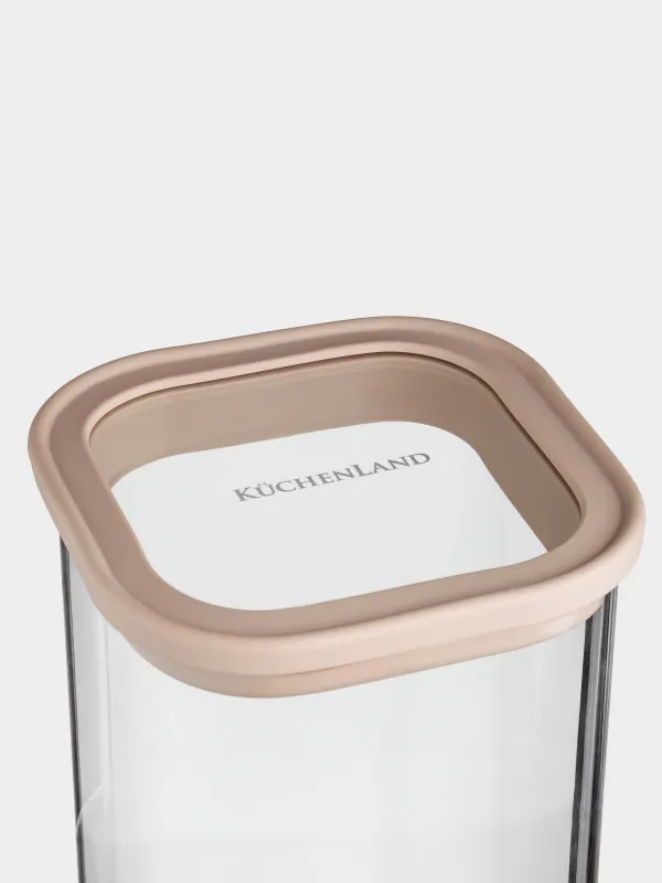 Банка для сыпучих продуктов, 510 мл, стекло/силикон, квадратная, бежевая, Verre, image-2