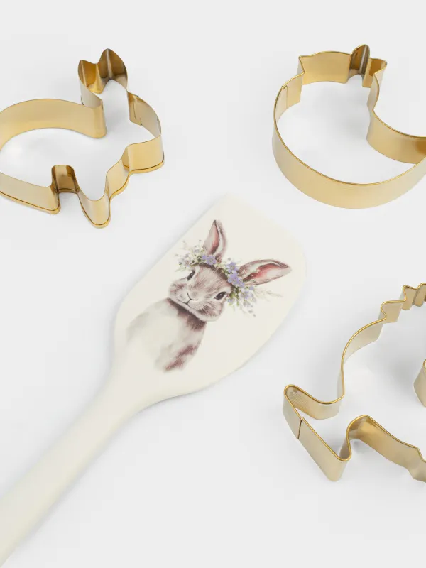 Пісіруге арналған жиынтық, 4 зат, қалақша/қалыптар, силикон/болат, сүт түстес/алтын, Flora Easter, image-2