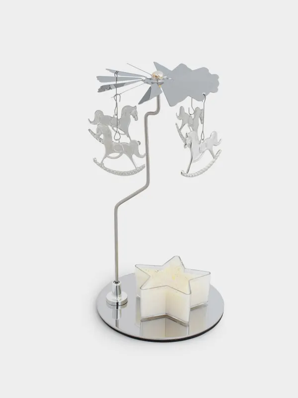 Шам тұғыры, 18 см, металл, дөңгелек, күміс, Жылқылар, Fantastic, image-4