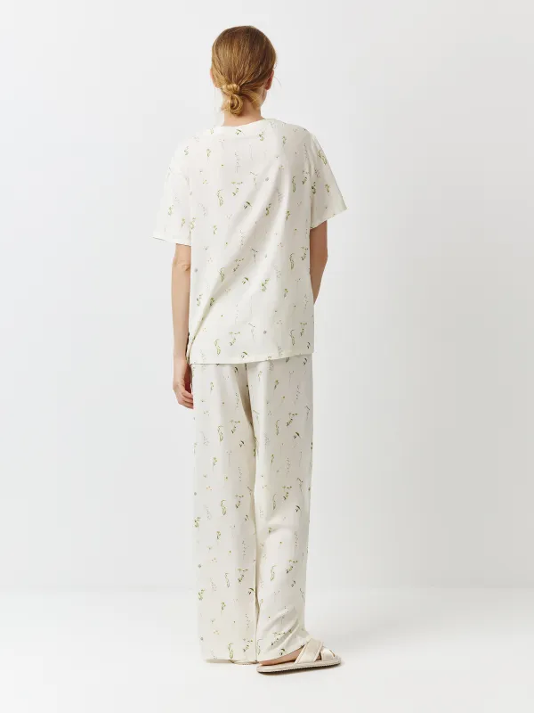 Әйелдер шалбары, үйге арналған, өлшемі S, вискоза, сүт түстес, Wildflowers, Amina, image-3