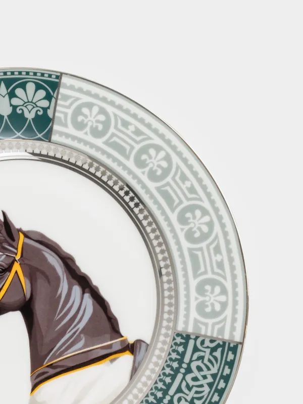 Тіскебасар тәрелкесі, 21 см, фарфор F, ақ және жасыл, күміс жиектері бар, Жылқы, Breton horse, image-3