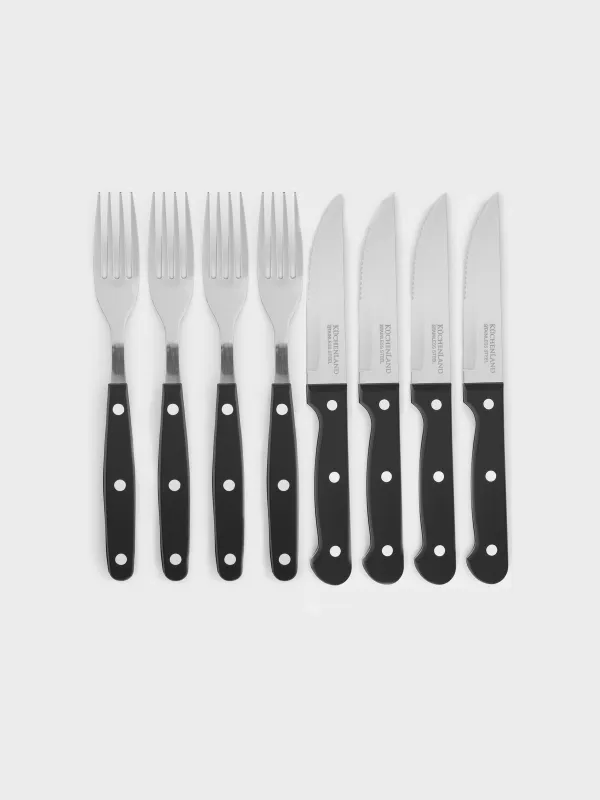 Приборы для стейка, 4 перс, 8 пр, пластик/сталь, черные, Rosario, image-0