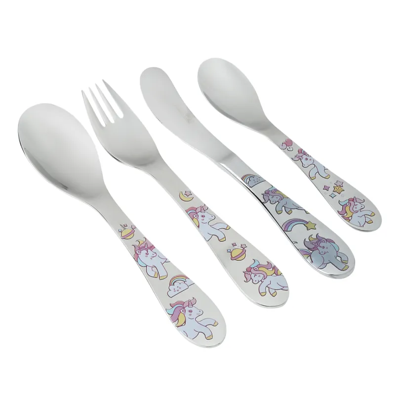 Ас құралдары, балаларға, 1 тұлға, 4 зат, болат, Бір мүйізді, Unicorns, image-0