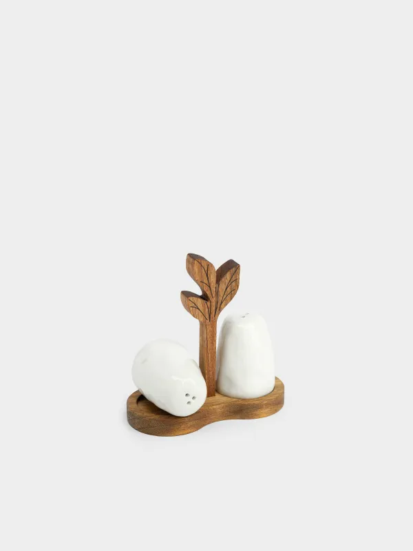 Тұз және бұрыш жинағы, 7 см, тұғырда, фарфор P/ағаш, сүт түстес, бұтақ, Noble tree, image-3