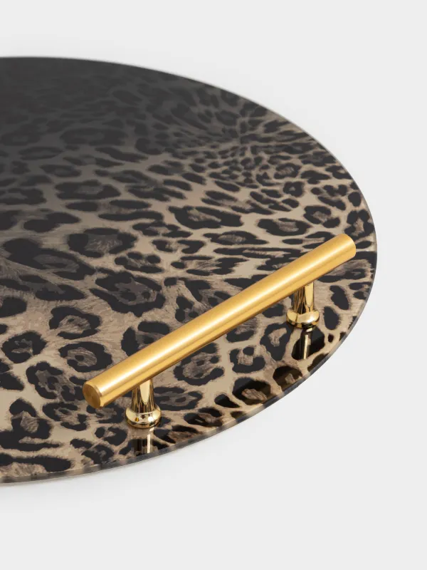 Науа, 35 см, тұтқалары бар, шыны/болат, дөңгелек, қоңыр, Леопард, Leopard, image-2