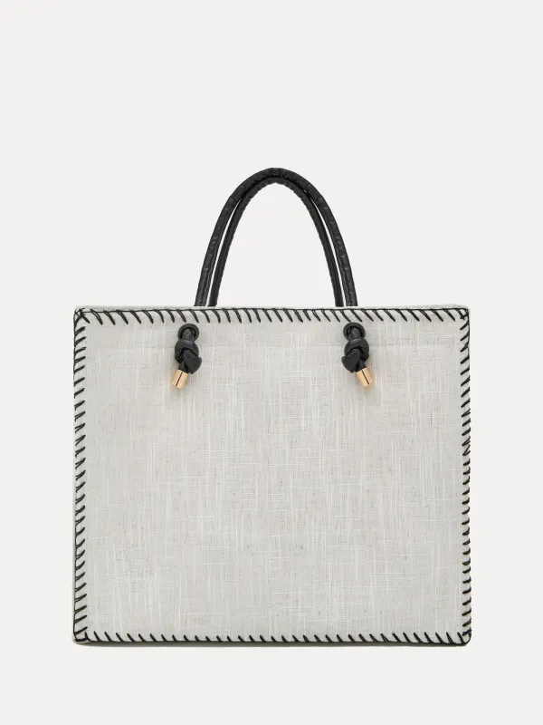 Сумка женская, 44х35 см, со стежками, канвас, бежевая, Solo, image-0