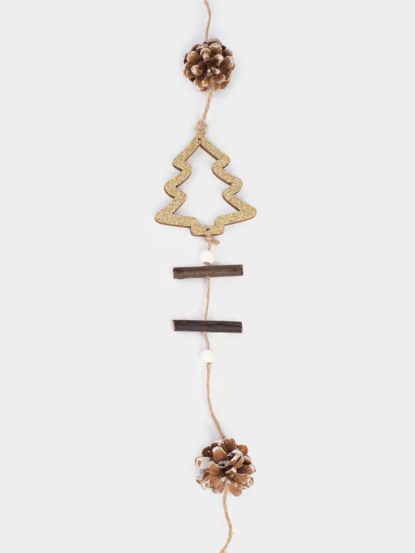 Сәндік гирлянд, 1 м, ағаш, жылтырақтары бар, Шырша бүршіктері бар шыршалар, Figure wood, image-2