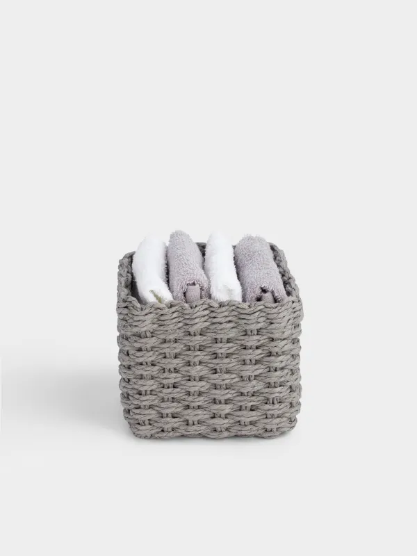Полотенце, 30х30 см, 4 шт, в корзине, хлопок/целлюлоза, серое/белое, Basket towel, image-1