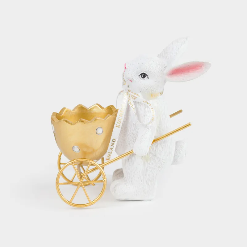 Жұмыртқа тұғыры, 12 см, полирезин, ақ және алтын, Қоян, Easter gold, image-0