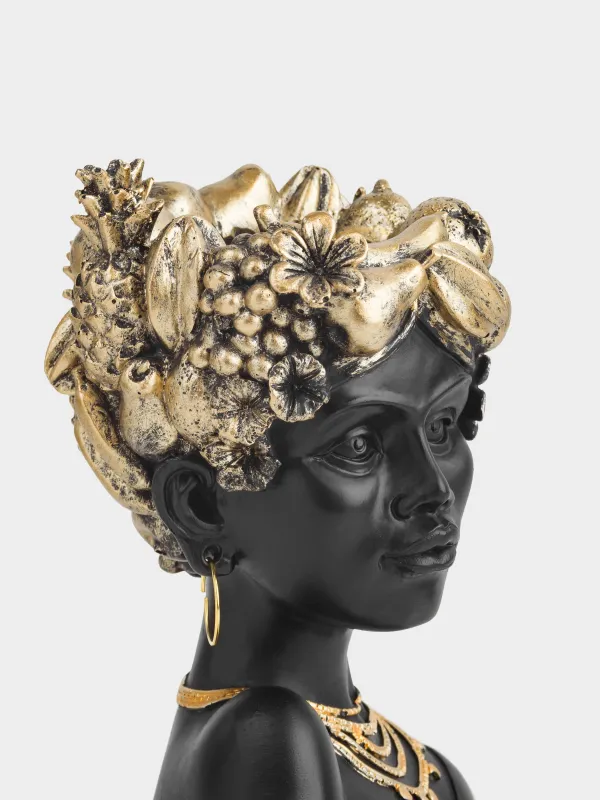 Сәндік ваза, 19 см, полирезин, қара және алтын, Жемісі бар қыз, Ethnic girls, image-3