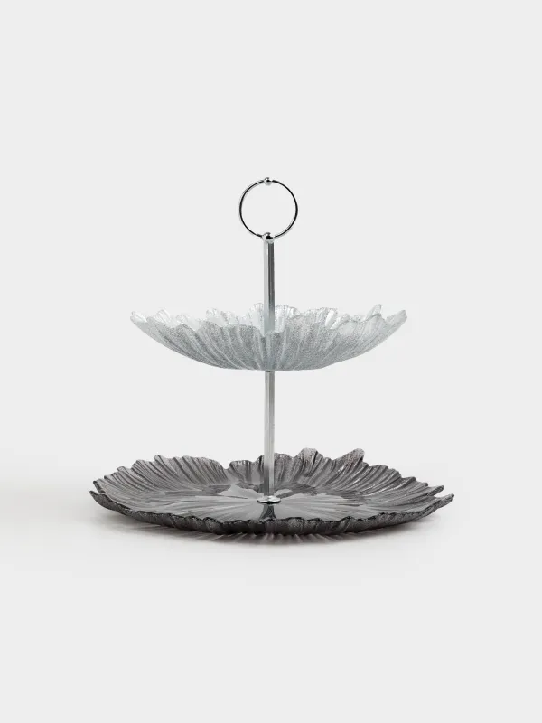 Подставка для пирожных, 21х28/26 см, 2 яруса, стекло Р/металл, серебристая/серая, Verge, image-4