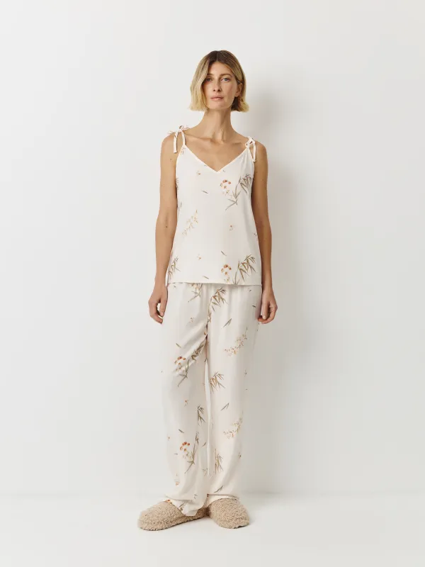 Әйелдер шалбары, үйге арналған, өлшемі XL, вискоза, сүт түстес, Гүлдер, Norla, image-0