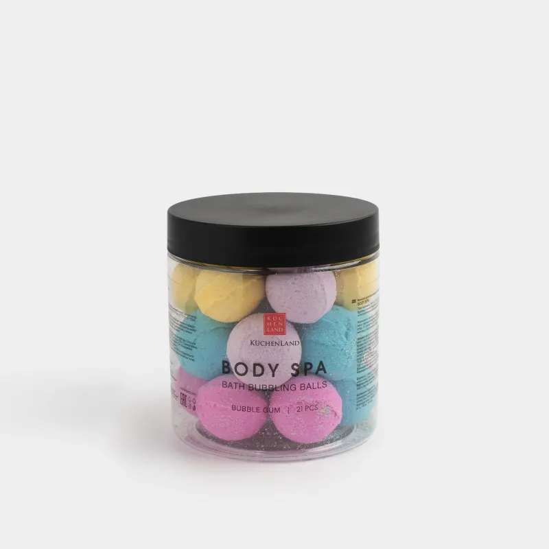 Ваннаға арналған бомба, 340 гр, 21 дана, сақтауға арналған құтыда, түрлі-түсті, Бабл-гам, Шар, Body spa