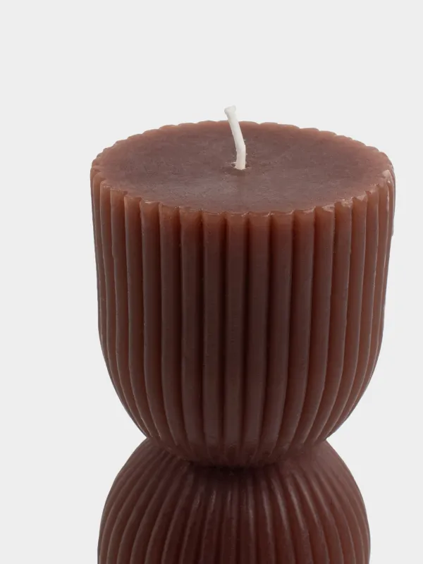 Свеча, 6х12 см, коричневая, Ribbed candle, image-1