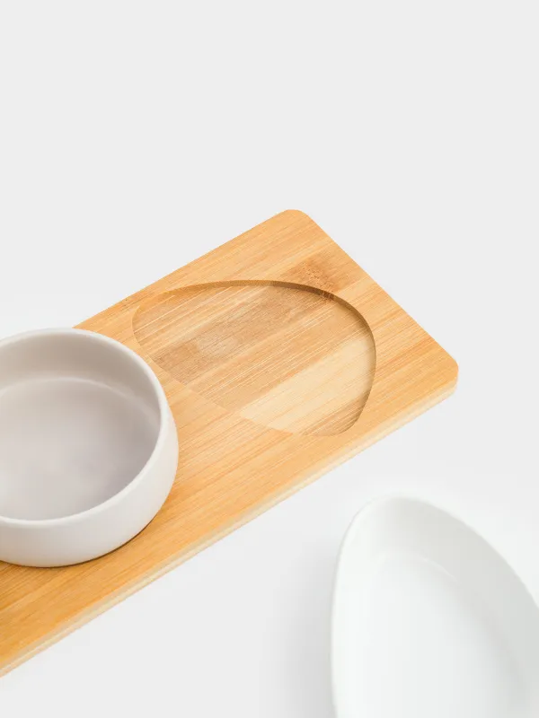 Набор для закусок, 3 пр, на подставке, керамика/бамбук, молочный, Bamboo, image-5