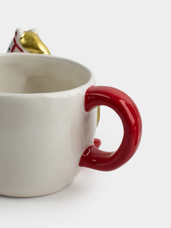 Саптыаяқ, 350 мл, керамика, сүтті қызыл, Тербелетін ат, Horse cute, image-3