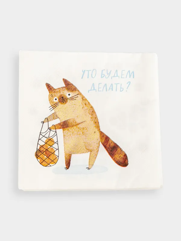 Қағаз майлықтар, 21х21 см, 20 дана, төртбұрышты, ақ, Қалпақ киген мысық, Christmas friends, image-0