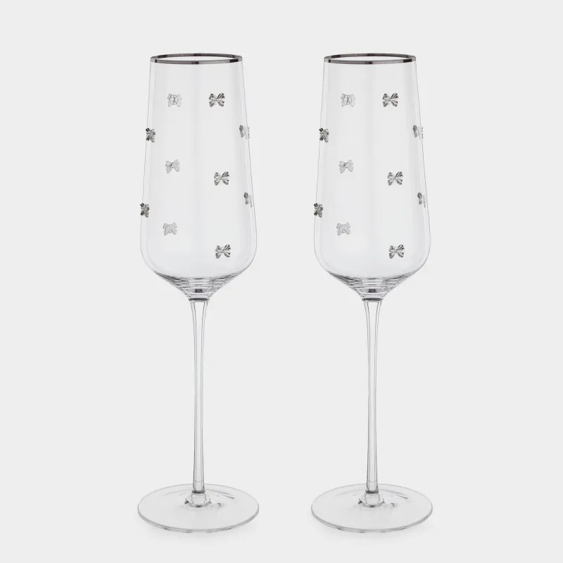 Бокал для шампанского, 300 мл, 2 шт, кристальное стекло, с серебристым кантом, Ferentino decor