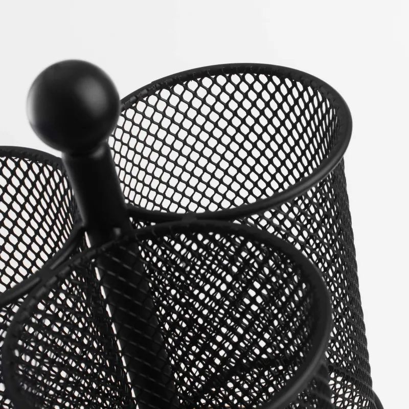 Подставка для кухонных принадлежностей, 15 см, 3 отд, с ручкой, металл/бамбук, черная, X-Loft, image-4