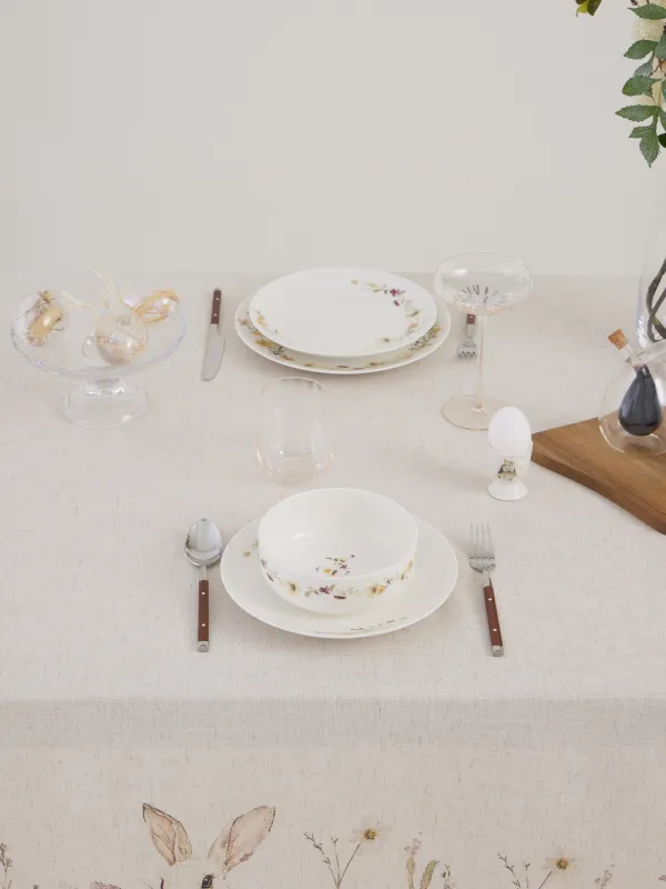 Дастархан, 170х250 см, полиэстер/зығыр, сарғылт-қоңыр, Гүлдер арасындағы қоян, Bunny in flowers, image-1