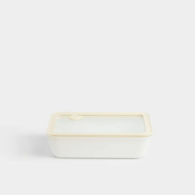 Контейнер, 780 мл, с клапаном, стекло Т/силикон, прямоугольный, молочный, Verre matte