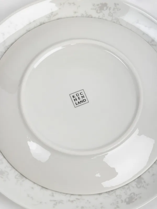 Ас сервизі, 6 адам, 18 зат, фарфор P, ақ, Сұр гүлдер, Gentle flowers, image-6