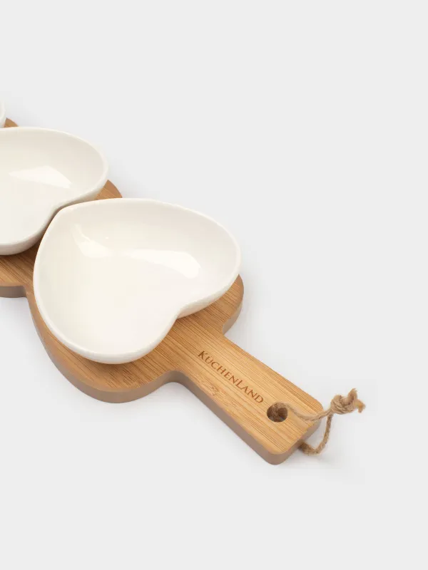 Набор для закусок, 3 пр, на подставке, фарфор/бамбук, Сердца, Heart, image-3