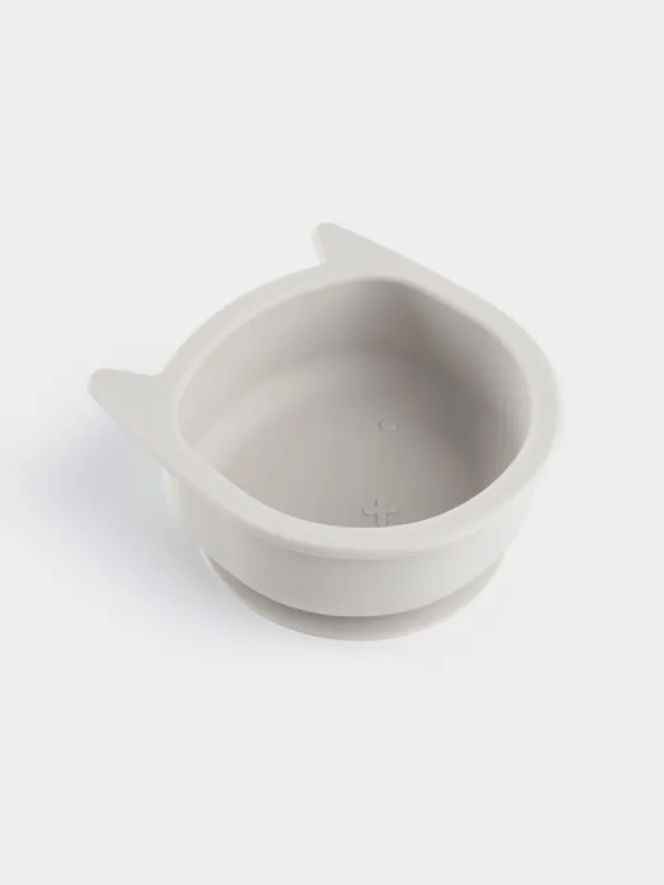 Сорпа тәрелкесі, балаларға арналған, 13х5 см, сорғышы бар, силикон, сұр, Мысық, Kiddy, image-3