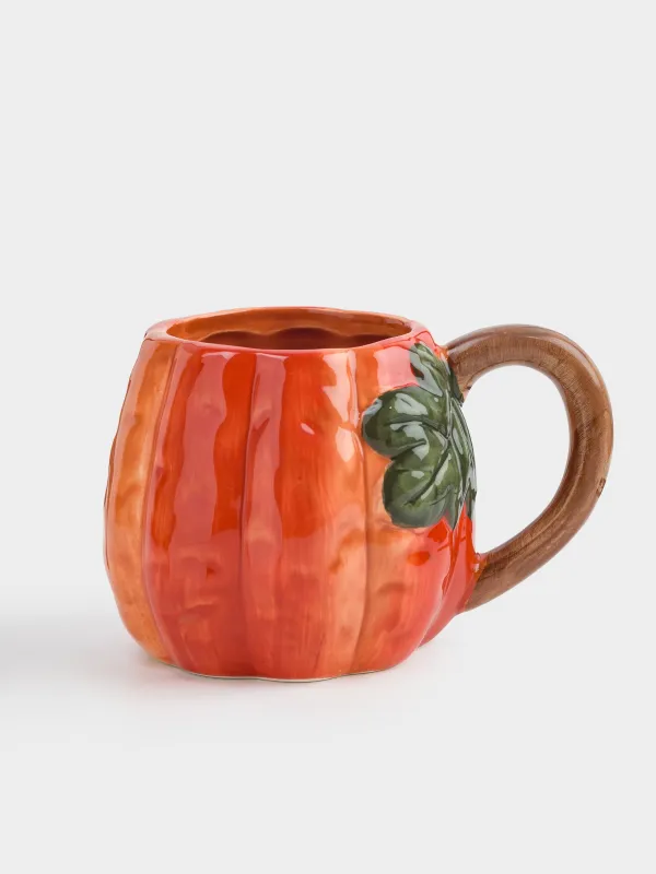 Саптыаяқ, 480 мл, керамика, қызғылт сары, Жапырағы бар асқабақ, Forest symphony, image-0