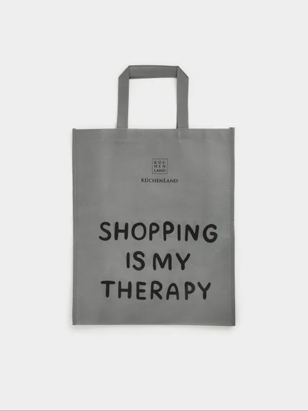 Сумка-шоппер, 55х45 см, полипропилен, серая, Shopping is my therapy, Shopping font, image-0