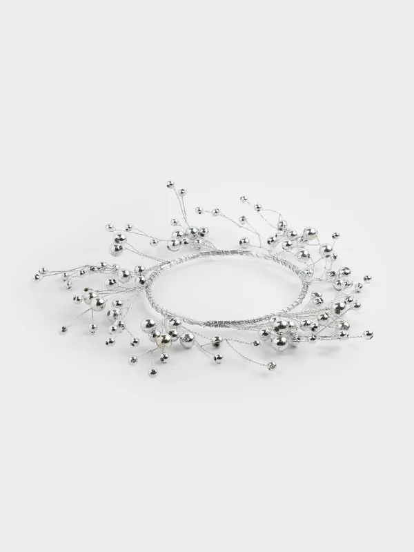 Сәндік гүл шоғы, 10/20 см, шай шамына арналған, пластик/металл, Күміс моншақтар, Balls decor, image-2