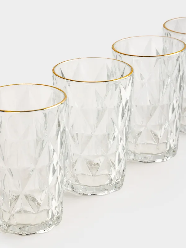 Стақан, 13 см, 340 мл, 6 дана, шыны Р, алтын жиегі бар, Rhomb gold, image-2