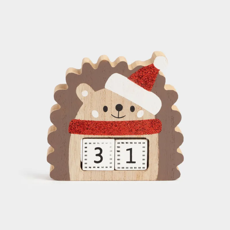 Үстел күнтізбесі, 10 см, текшелері бар, ағаш, Қалпақ киген кірпі, Figure wood