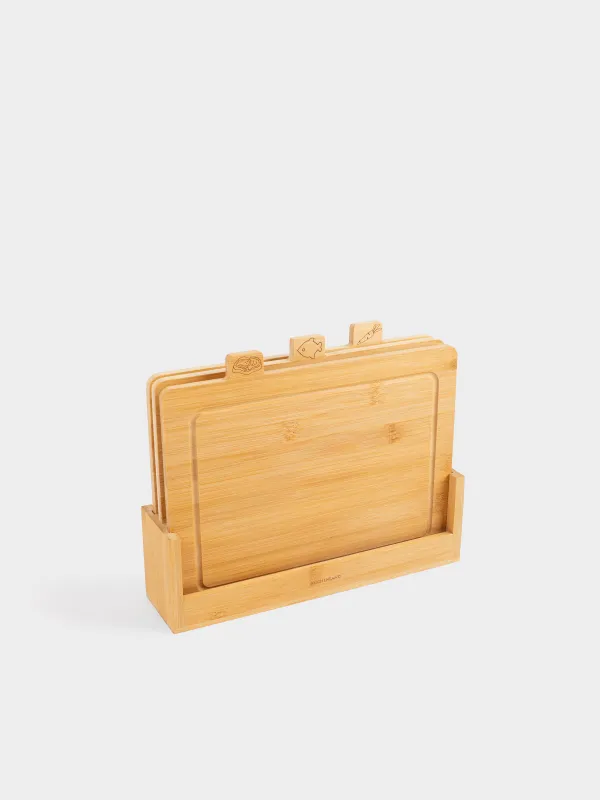 Доска разделочная, 28х22 см, 3 шт, в подставке, бамбук, прямоугольная, Bamboo, image-0