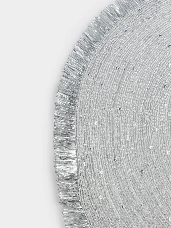 Аспаптарға арналған майлық, 38 см, шашақтары мен пайеткалары бар, полиэстер, дөңгелек, күміс, Rotary shine, image-3