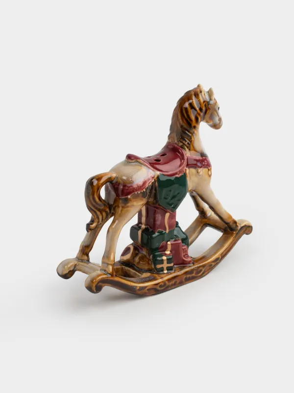 Емкость для соли или перца, 9 см, керамика, Лошадка-качалка с подарками, Christmas miracle classic, image-4