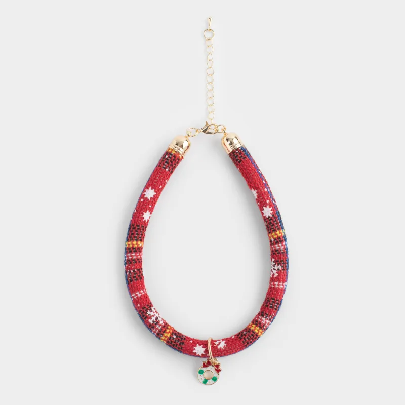 Жануарларға арналған мойынбау, 25/30 см, сәндік, полиэстер/металл, қызыл, Гүл шоқтары, Christmas pet