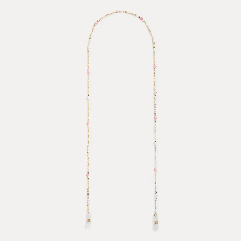 Цепочка для очков, 75 см, металл, серебристая, Разноцветные сердца, Baroque