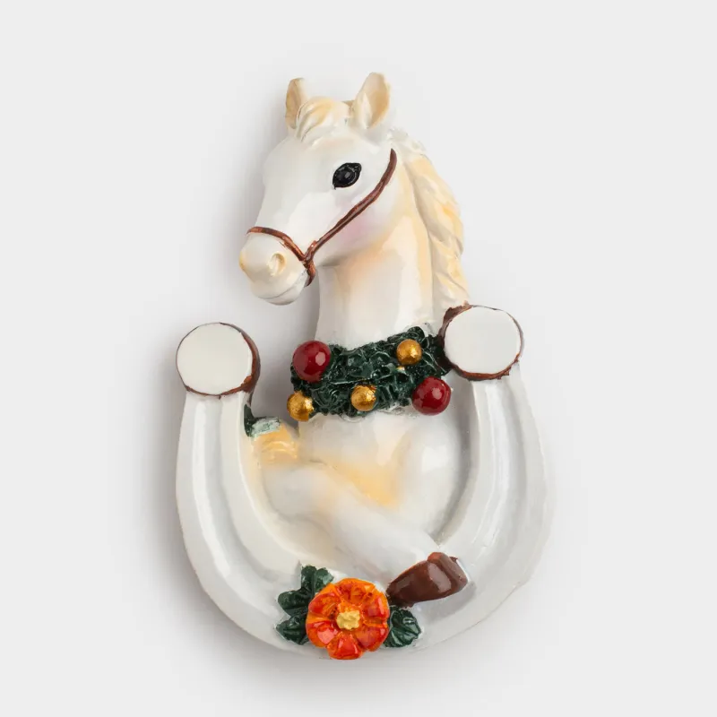 Магнит, 8 см, полирезин, сүт түстес, Жылқы мен жылқы, Horse christmas