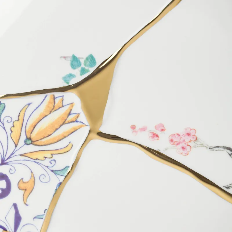 Тіскебасар тәрелкесі, 21 см, фарфор N, ақ және алтын, Кинцуги, Kintsugi, image-3